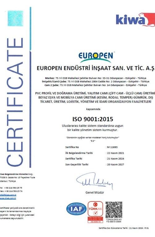 EUROPEN ENDÜSTRİ - ISO 9001 14001 45001 TR-1