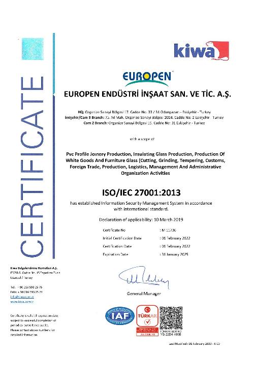 Kiwa EN ISO IEC 27001 2013 Sertifika